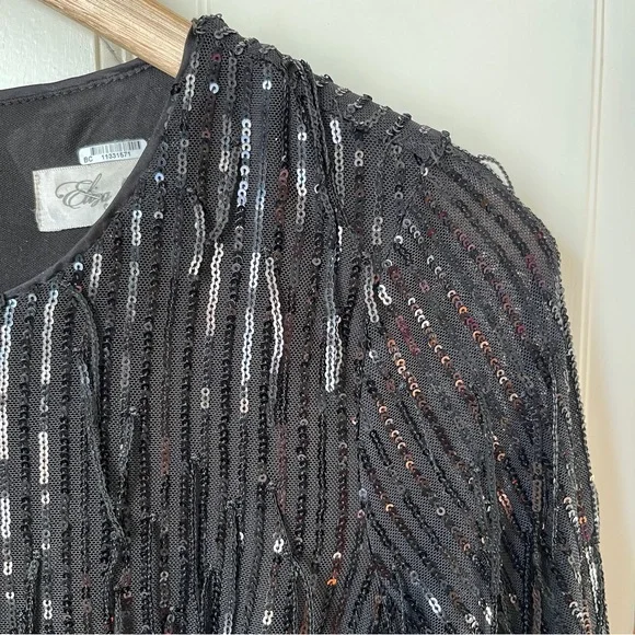 Eliza J Sequin Fringe Long Sleeve Jumpsuit Black 8 Evening Black Tie - Picture 9 of 14